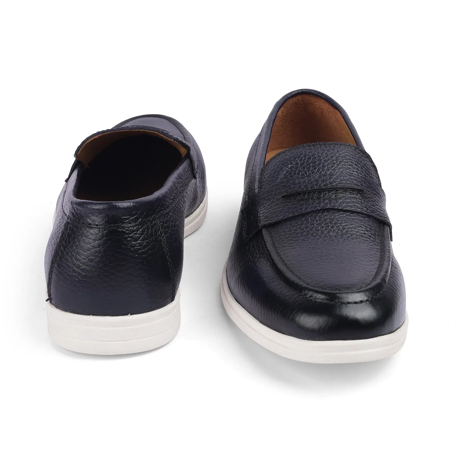 Tresmode Ferra Blue Men's Leather Driving Penny Loafers