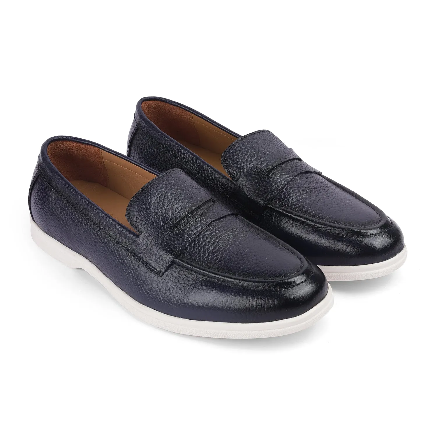 Tresmode Ferra Blue Men's Leather Driving Penny Loafers