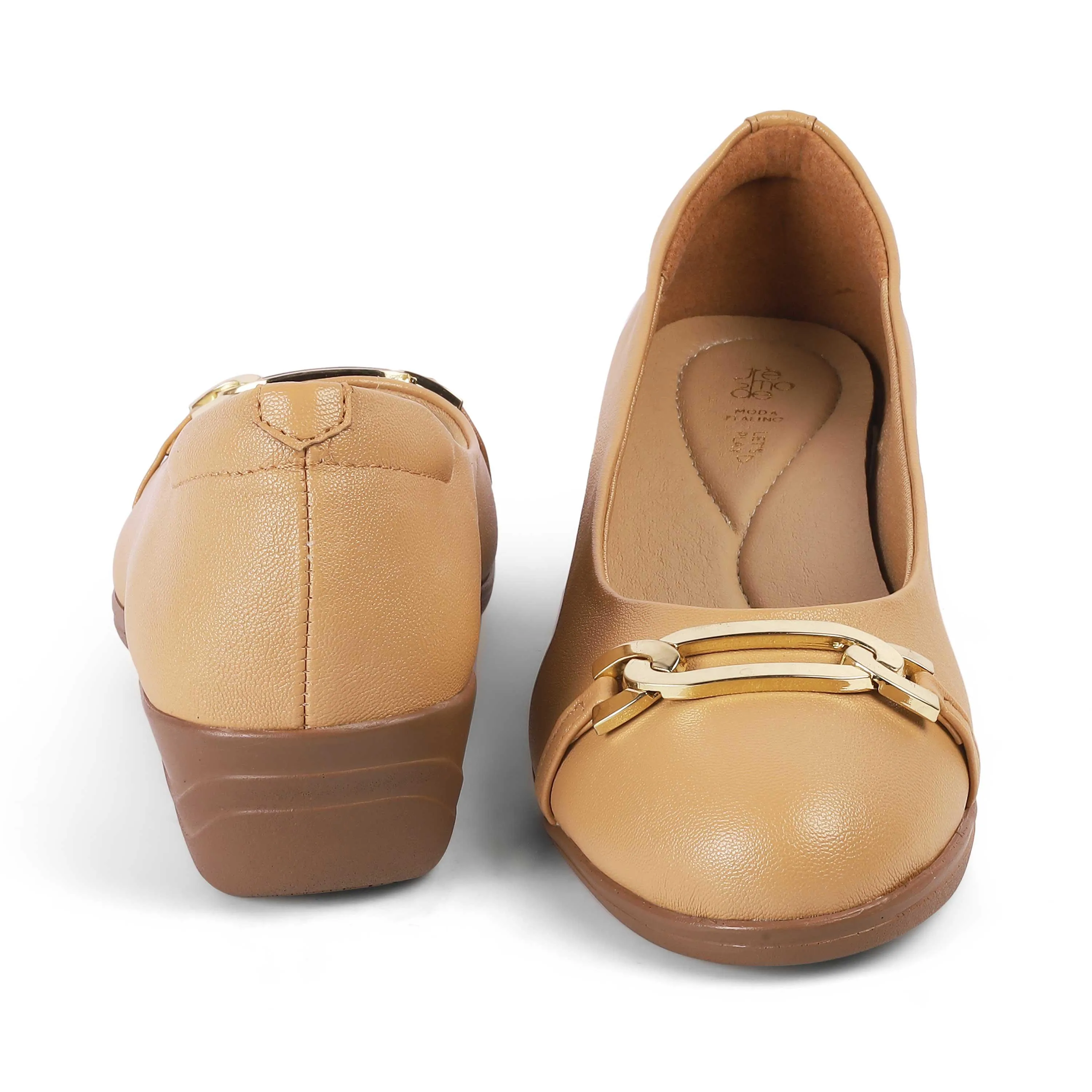 Tresmode Sanz Camel Women's Casual Wedge Ballerinas