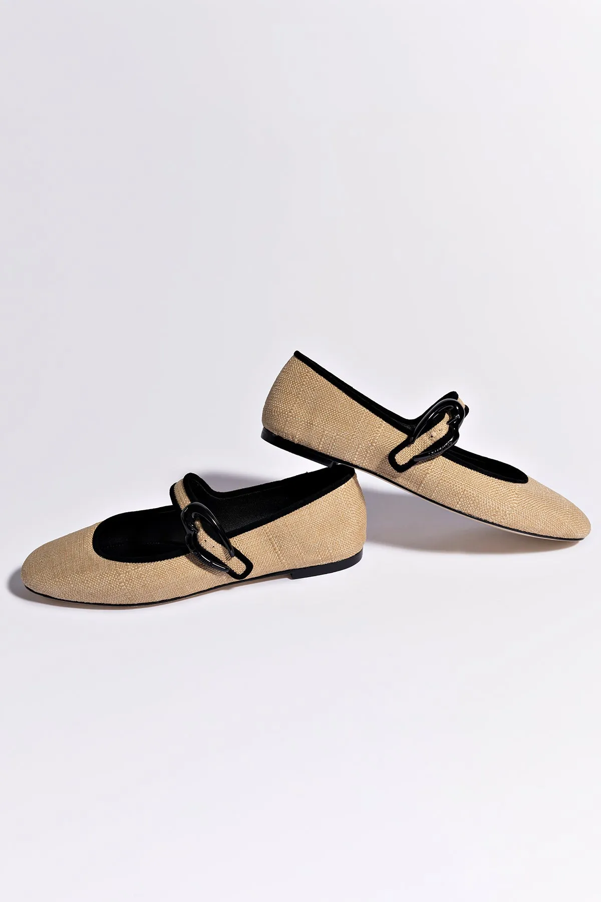 Verona Ballet Flat In Beige Raffia and Black Trimming