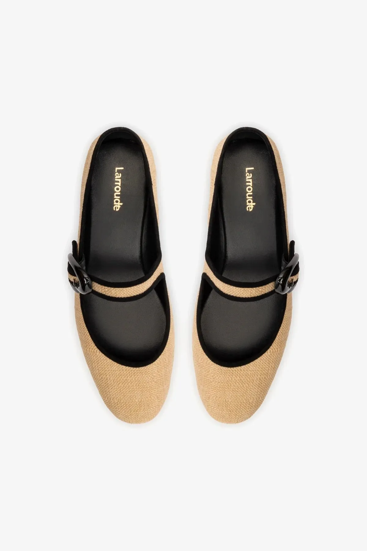 Verona Ballet Flat In Beige Raffia and Black Trimming