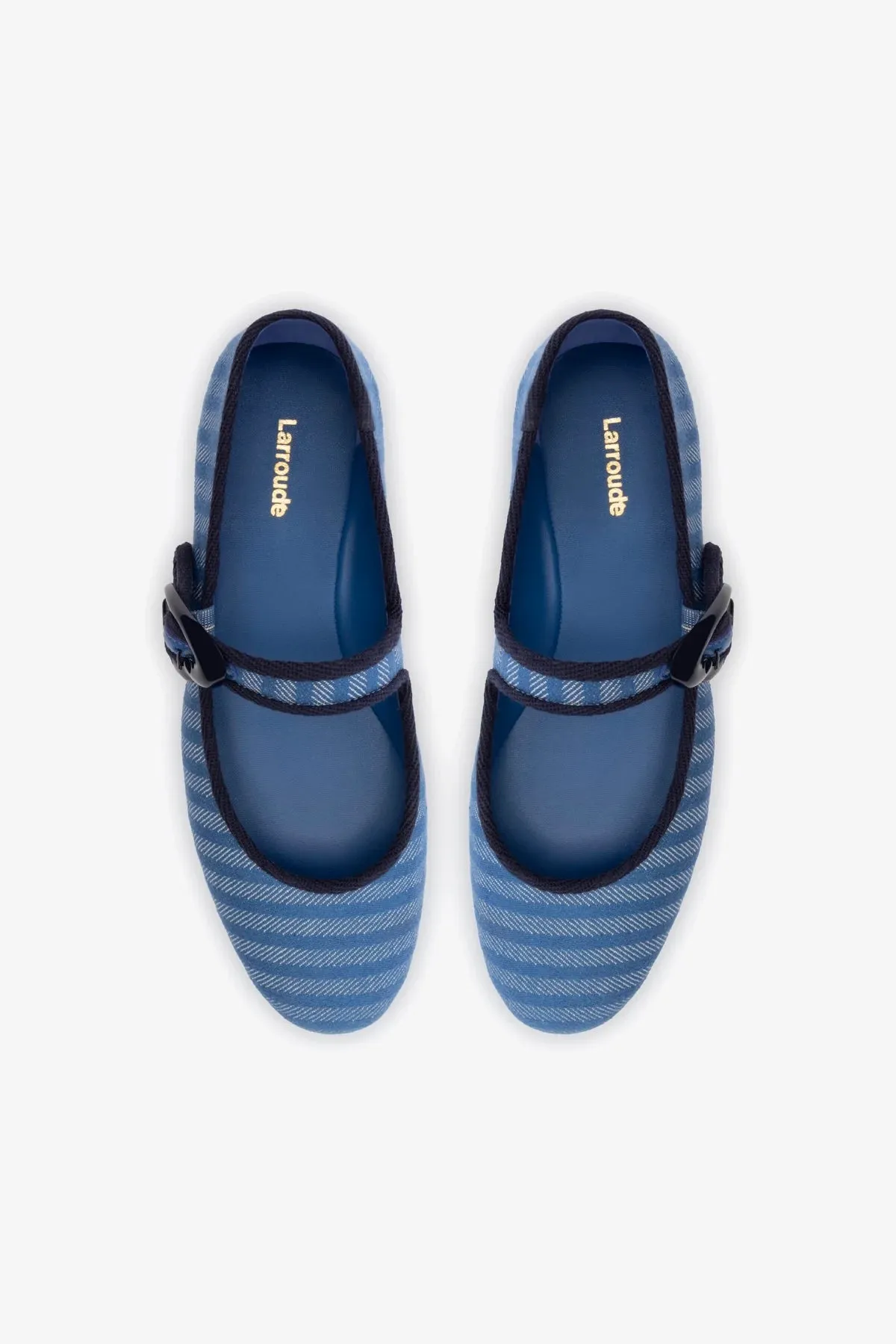 Verona Ballet Flat In Egyptian Blue Striped Fabric and Navy Trimming