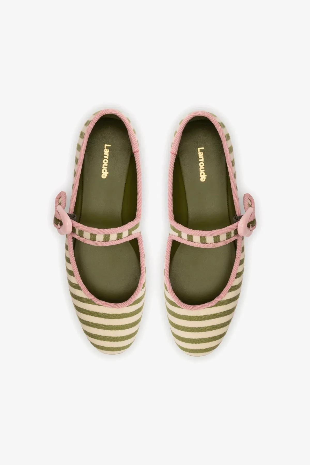 Verona Ballet Flat In Seaweed and Natural Striped Fabric and Tulip Trimming
