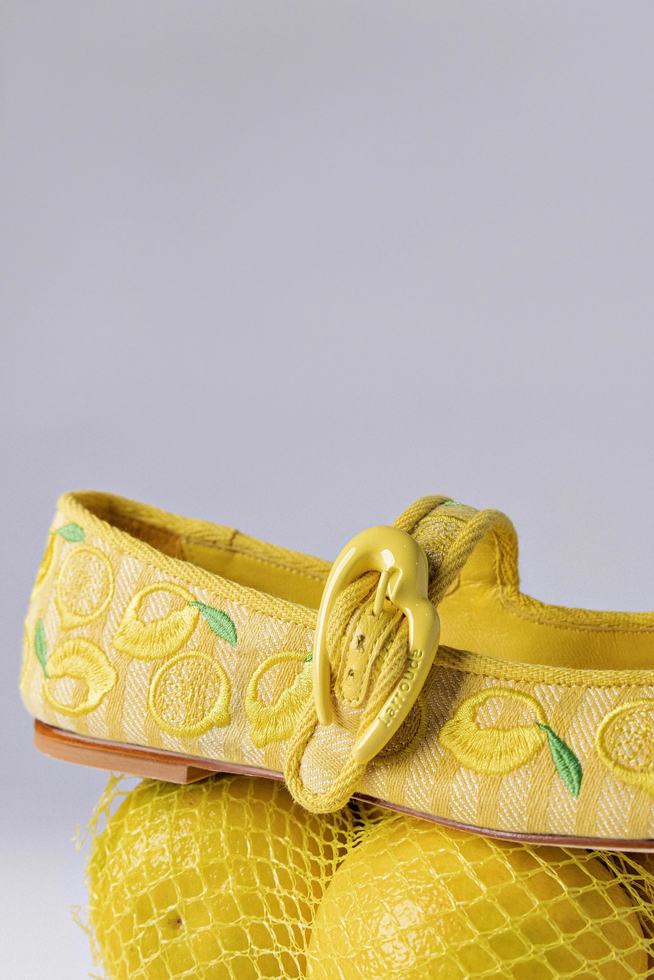Verona Ballet Flat In Sunrise Striped Fabric and Sicilian Lemon Embroidery