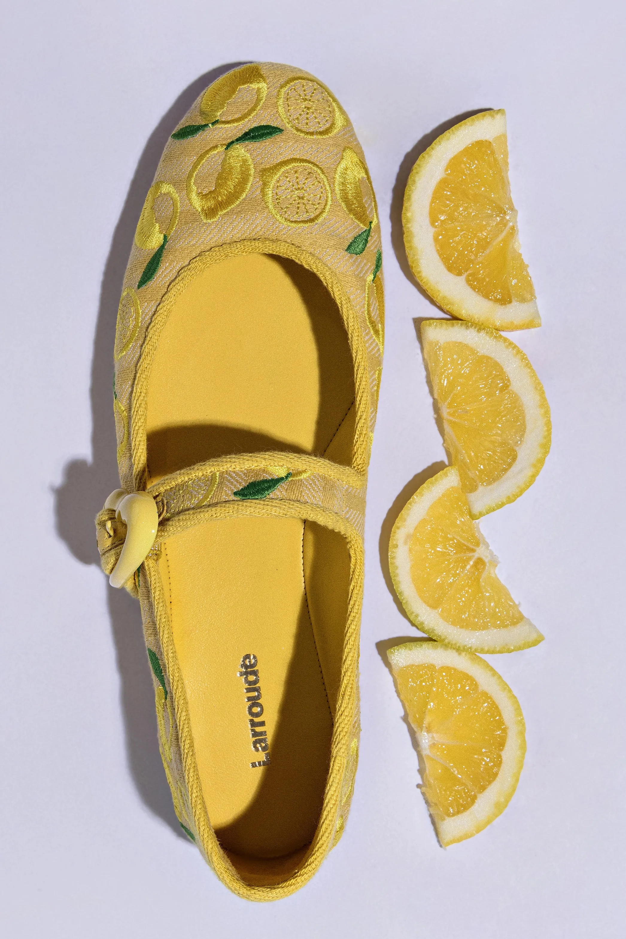 Verona Ballet Flat In Sunrise Striped Fabric and Sicilian Lemon Embroidery
