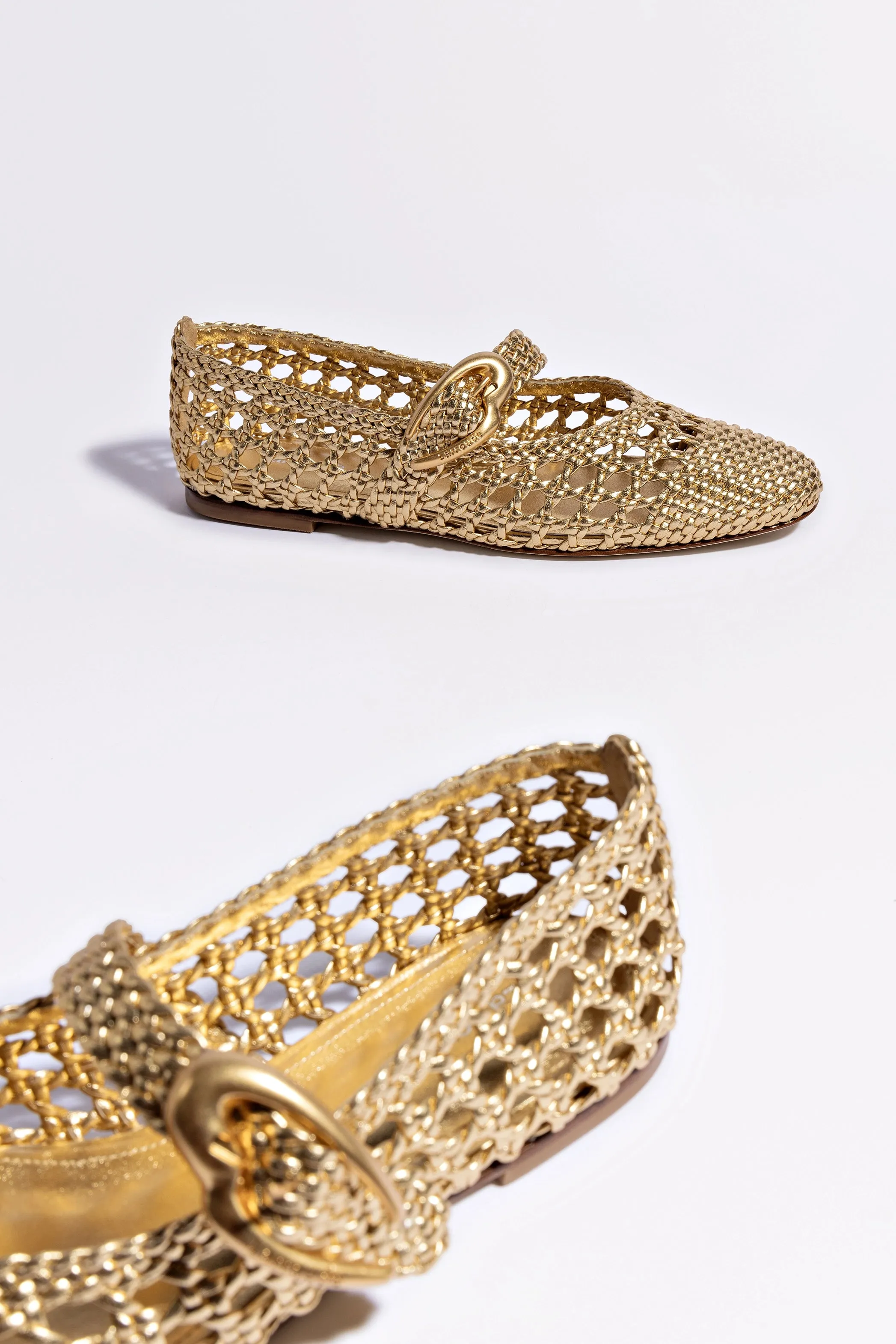 Verona Macrame Ballet Flat In Gold Metallic Leather
