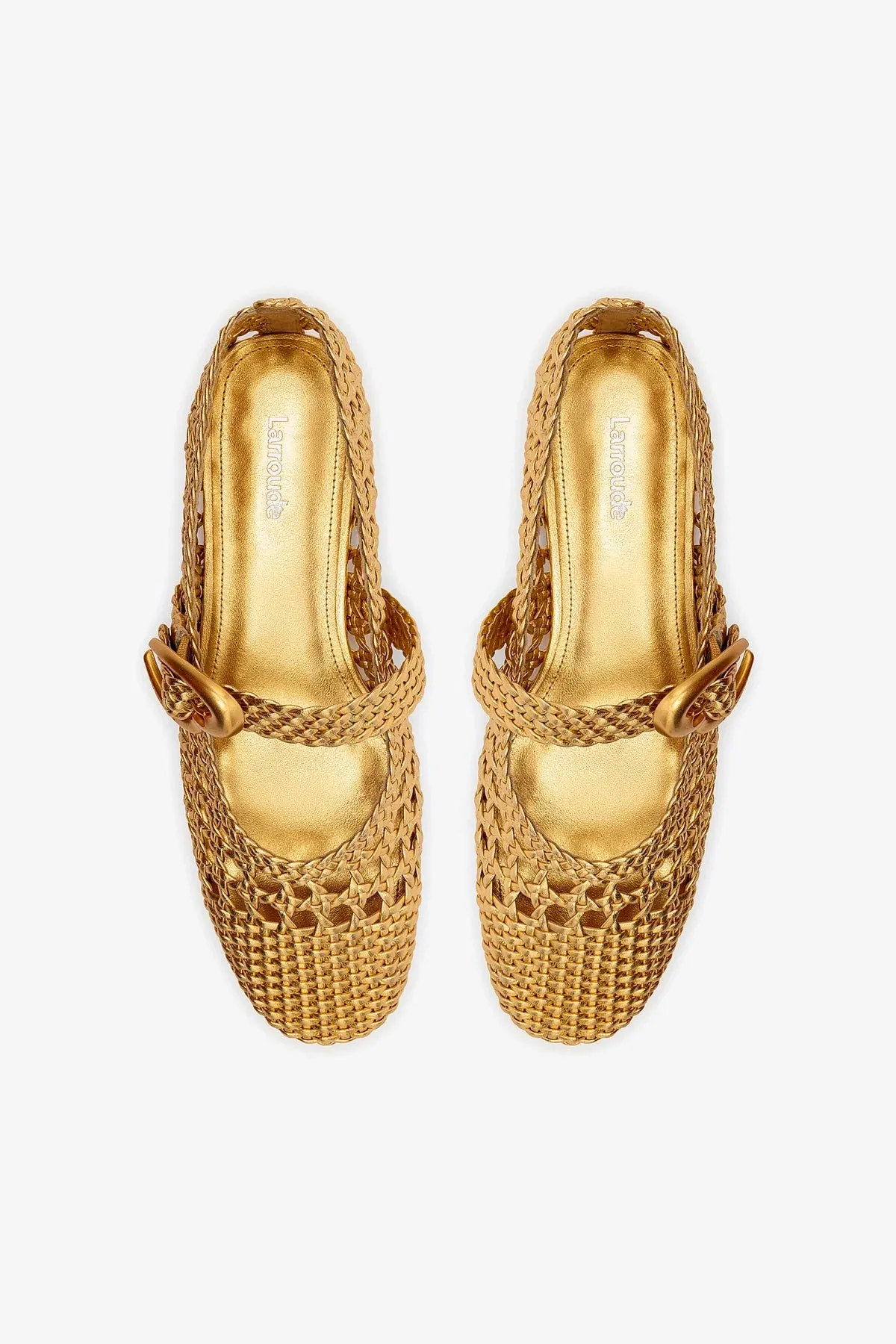 Verona Macrame Ballet Flat In Gold Metallic Leather