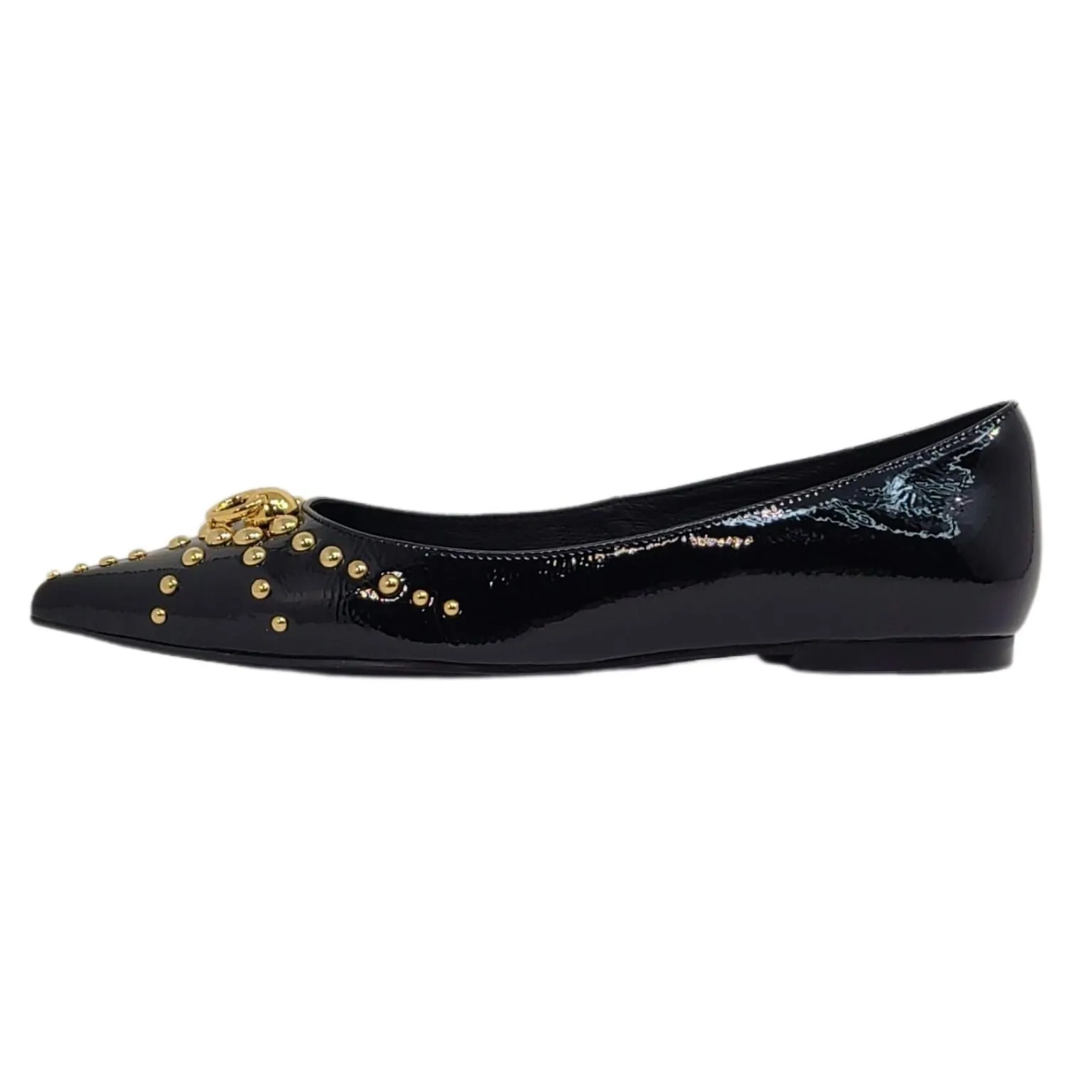 Women's Appealing Flat Shoes In Black Crinkle Patent/gold