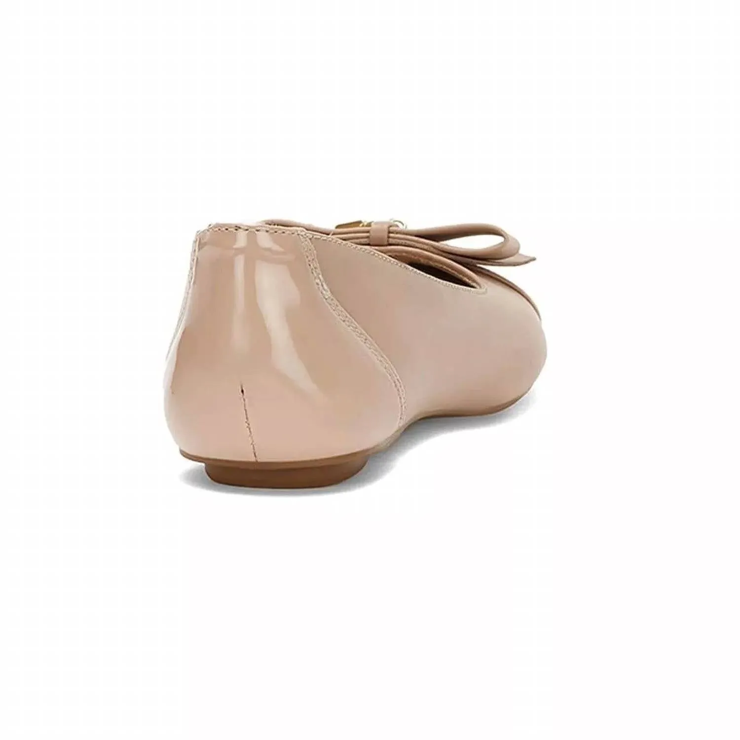 Women's Ballerinas With Bow And Golden Lock Charm Flats In Beige