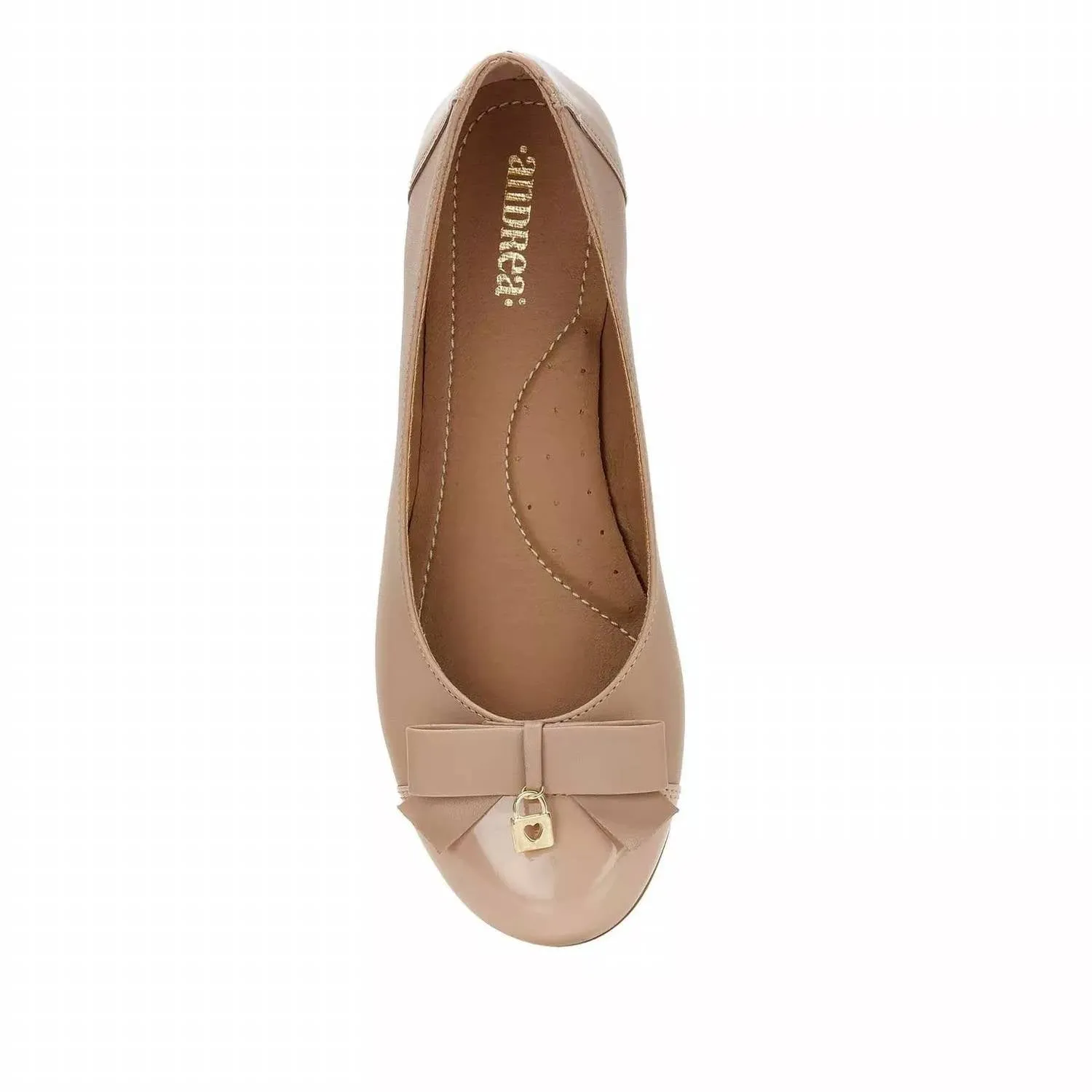 Women's Ballerinas With Bow And Golden Lock Charm Flats In Beige