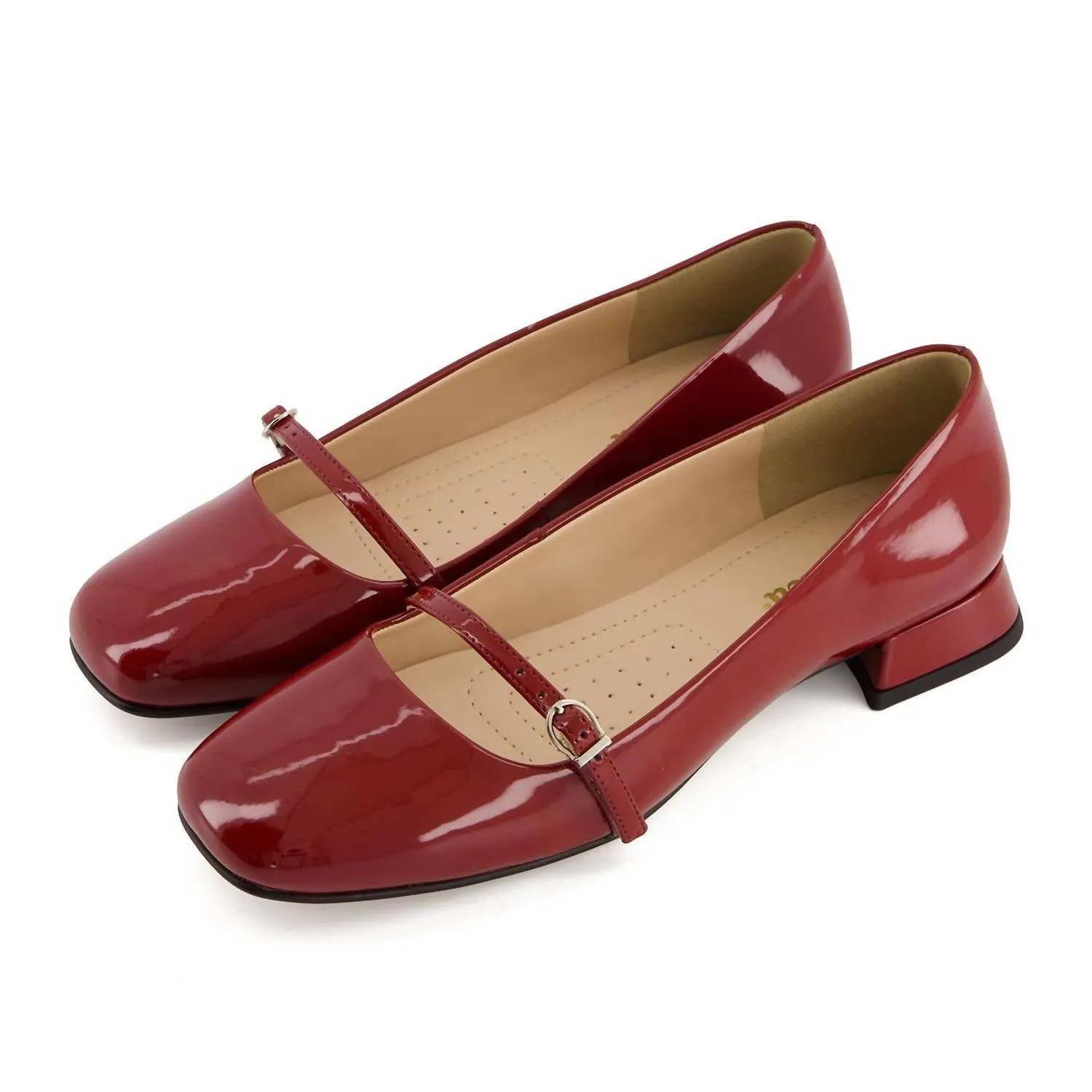 Women's Low Heel Mary Janes Shoes In Red